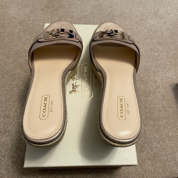044. NIB Coach Carlana Pebbled Metallic Champagne Espadrilles Platform Wdgs S 9M - Picture 11 of 11